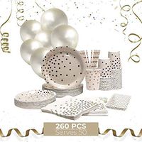 Party Supplies 260 Pcs, 100 Disposable Plates for Party, 50 Paper Napkins Bulk, 50 Paper Straws, 50 Paper Cups, 10 Party Balloons, Baby Shower Plates, Party Plates and Napkins Set for 50