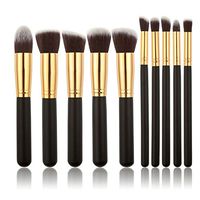 Wooden Makeup Brushes - New Arrive 10 pcs Synthetic Kabuki Makeup Brush Set Cosmetics Foundation blending blush makeup tool - Wooden Handle Makeup Brushes (1)