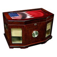 Large Premium Desktop Humidor - Glass Top - Flag of Bahrain (Bahraini) - Waves with USA Flag - 300 Cigar Capacity - Cedar Lined with Two humidifiers & Large Front Mounted Hygrometer.