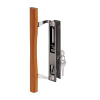 Prime-Line C 1032 Keyed Sliding Glass Door Handle Set - Replace Old or Damaged Door Handles Quickly and Easily -Wood & Black Painted Diecast, Hook Style, Flush Mount (Fits 6-5/8" Hole Spacing)