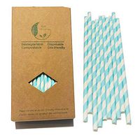 Light Baby Blue Striped Paper Drinking Straws 100pcs, Blue and White Stripes Colours, 6x197mm Party Straw