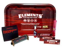 Bundle-8 Pieces-Elements Red Hemp 1 1/4 Size Rolling Papers 3 Packs-Raw 79mm 2 Way Roller-Red Hammercraft Aluminum 2 Piece Grinder-Clipper Eco Lighter and Rolling Paper Store Acrylic Storage Tube