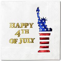 4 of July Statue Of Liberty Stars USA Pack 50 Napkins Gold Foil Cocktail