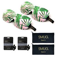 SMUG Eyelash Friendly Contoured 3D Blackout Beauty Sleep Mask/Eye Mask Twin Pack Set with Storage Bags & Earplugs (8 Pairs), Palm Tree Print