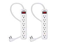6 Outlet Power Strips with 3ft Cord, White, 2-Pack