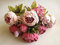 Bouquet 8 Head Artificial Silk Peony Flower Leaf Home Room Wedding Party