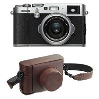 Fujifilm X100F 24.3 MP APS-C Digital Camera - Silver and Leather Case - Brown