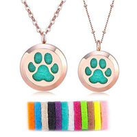 Mesinya 2 Pack Essential Oil Diffuser Necklace Rose Gold Locket Pendant Set Aromatherapy Jewelry Paw Print&Tree of Life with 2 Chains and 24 Refill Pads (Tree of Life)