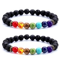 NewChiChi Lava Bead Bracelet, 8mm Essential Oil Diffuser Obsidian Rock Elastic Yoga Agate Beads Bracelets, Nature Stone for Healing, Meditation, Grounding, Self Confidence, Aromatherapy Women Men