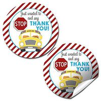Stop to Say Thanks Traffic Themed School Bus Driver Appreciation Thank You Sticker Labels, 40 2" Party Circle Stickers by AmandaCreation, Great for Envelope Seals & Gift Bags
