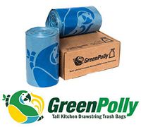GreenPolly Drawstring Kitchen Bags, Trash, Blue,13 Gallon, 90 Count
