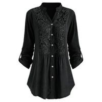 Loosebee Women Large Size Tops Ladies Henry-Collar Button Cardigan Casual Lace Long Sleeve Shirt Blous