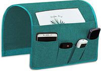 Joywell Sofa Armrest Pocket Organizer, Couch Arm Chair Bedside Caddy with 5 Pockets for TV Remote Control,Magazine,Books,Cell Phone, Glasses, iPad (Turquoise, 13'' x 35'')