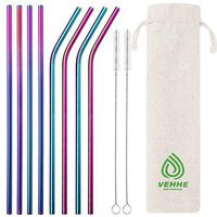 VEHHE Metal Straws Drinking Straws 10.5" Stainless Steel Straws Reusable 8 Set - Ultra Long Rainbow Color-Cleaning Brush for 20/30 Oz for Yeti RTIC SIC Ozark Trail Tumblers (4 Straight|4 Bent|2 Brush)
