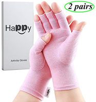 2 Pairs Compression Arthritis Gloves, Fingerless Gloves for Women Rheumatoid & Osteoarthritis - Joint Pain and Carpel Tunnel Relief Hand Gloves for Men (Pink, Large-2 Pairs)