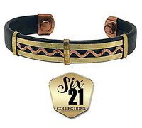 Handmade Black Leather Magnetic Bracelet for Arthritis Relief - Tri-Tone Plating, 2 Magnets, Adjustable Bangle - For Men and Women (Warbird)