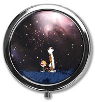 Hanbalin - Calvin and Hobbes Space Custom Round Silver Pill Box Pocket 2.1 inches Medicine Tablet Holder Organizer Case for Purse