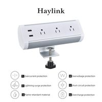 Haylink CE ROHS Approval Clamp Desktop Sockets 2 Port USB Charger 3 Outlet Strip 5ft Cord Home Office Reading Public Area Table Mount Multi-Outlets Aluminum Surge Protector Desk Strip (White)