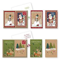 24 Count Christmas Holiday Boxed Cards Folk Kraft