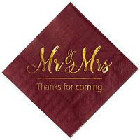 Crisky Wedding Napkins Mr Mrs Burgundy Gold Cocktail Beverage Dessert Napkins for Wedding Shower Engagement Party Decorations, 100 Pcs, 3-Ply