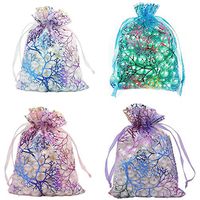 100pcs 4x6 inches Gift Wrap Bags Mixed Color Coralline, Organza Sheer Satin Ribbon Fabric, Drawstring Pouches for Baby Shower Favor, Party Wedding Favors Decoration, Candy, Christmas Ornament,Beach