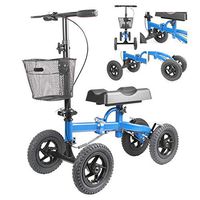 LJHHH Folding Rollator Walker,Adjustable Knee Scooter Steerable with 10-Inch Four-Wheel Pneumatic Tire,Lightweight Aluminium for Children and Disabled