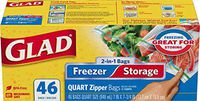 Glad Food Storage and Freezer 2 in 1 Zipper Bags - Quart - 46 Count