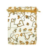 Housweety 25pcs 7cmx9cm New Organza Yellow Hearts Charms Wedding Favours/Xmas Gift Bags