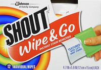 Shout Wipe and Go Instant Stain Remover, for On-The-Go Laundry Stains, 12 Count - Pack of 6 (72 Total Wipes)