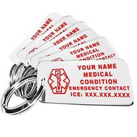 My Identity Doctor - Custom Engraved Medical Alert ID Keychain Tag, Plastic, Rectangle, White, Small 2.25 x .79 Inch, 10 Pack