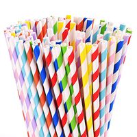 ALINK 200 Biodegradable Paper Straws Bulk, Assorted Rainbow Colors Striped Drinking Straws for Juice, Cocktail, Coffee, Soda, Smoothies, Wedding, Bridal/Baby Shower, Holiday Party Suppliers