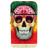 Sugar Skull Refillable Blue Flame Dual Flame Lighter - Red, Yellow & Green