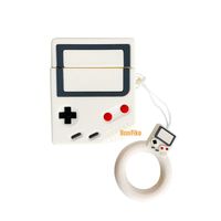 UnnFiko Game Boy Shape AirPods Case, 3D Cartoon Soft Silicone Protective Mini Bag Cute Retro Creative Airpods 1 & 2 Stand Cover with Finger Loop (Game White, Airpods 1 & 2)