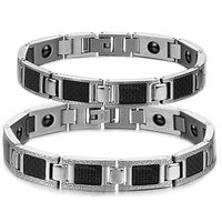 Fashionable Titanium Steel Couple Bracelet with Black Carbon Fiber Insert Magnetic Stone Anti-fatigue and Anti-Radiation Bracelet (Lady's Bracelet)
