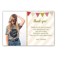 30 Thank You Cards Birthday Notes Red Gold With Picture + 30 White Envelopes