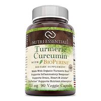 Nutri Essentials Turmeric Curcumin with BioPerine - 755 Mg, 90 Veggie Capsules - Made with Organic Turmeric Root -Supports Inflammatory Response - Supports Brain, Heart & Joints