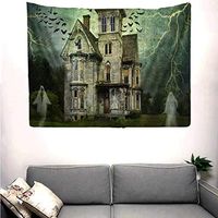 Bosji Halloween Tapestry Haunted House with Horror Atmosphere Mysterious Scary, Night Moon Wall Hanging Tapestries Bed Cover Wall Décor