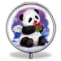 Custom Pill Case, Panda Round Compact 3 Metal Portable Pill Container for Daily Use