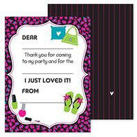 Pink Girls Cheetah Party Thank You Note Card Pack - Set of 20 fill in the blank cards with envelopes