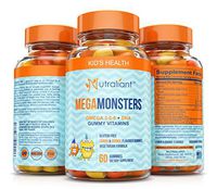 BEST Omega 3 Gummies For Kids MEGAMONSTERS Gummy Vitamins - Vitamin C + Omega 3-6-9 + DHA Algae + Coconut & Chia Seed Oil - Boosts Brain Function, Heart & Vision - Gluten Free, Vegetarian Multivitamin