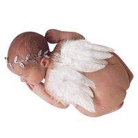traderplus Newborn Baby Angel Feather Wings Photo Prop with Leaves Headband Set Costume White