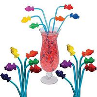 Kicko 12 Plastic Tropical Fish Straws 8 Inch, Assorted Colors - Reusable Bent Neon Smoothie Straws, Decorative Cocktail Drinking Straws, Parties