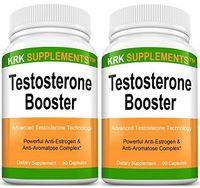 2 Bottles Testosterone Booster Anti-Estrogen Anti-Aromatase Complex Tribulus Terrestris Extract Chrysin Diindolylmethane DIM Eurycoma Longifolia Jack Gamma Oryzanol 180 Total Capsules KRK Supplements