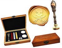 MNYR Vintage Skull Cross Sword Halloween Decorative Luxury Wood Box Red Brass Metal Peacock Wedding Invitations Gift Cards Stationary Envelope Custom Wax Seal Sealing Stamp Stick Melting Spoon Box Set