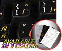 SPANISH (TRADITIONAL)-ENGLISH NON-TRANSPARENT KEYBOARD STICKERS ON BLACK BACKGROUND FOR DESKTOP, LAPTOP AND NOTEBOOK