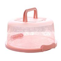 FEOOWV Plastic Small Cake Carrier Holder Cover Round Container with Collapsible Handles Suitable for 6 inch Cake (Pink)