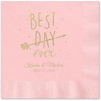 Canopy Street Best Day Ever Arrow Personalized Luncheon Napkins - 100 Blush Pink Paper Coined Napkins with a Choice of foil. 6 1/2'' x 6 1/2'' Folded, Made in The USA