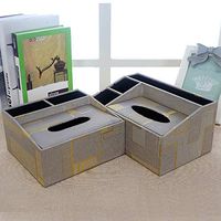 T-ZJHC Multi-Function Tissue Box Desktop Living Room Coffee Table Remote Control, Gray Grid, Large Size (26.5 12 9.5 16.5CM)