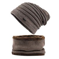 Theoylos Men's Beanie Hats Scarf Set Warm Knit Hats Skull Cap Neck Warmer with Fleece Lined Winter Hat & Scarf for Men Khaki