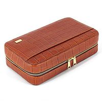 Multifunction Genuine Leather Portable Travel Cigar Case, Holds 4 Cigars+Cigar Accessories,Brown
